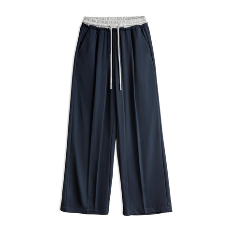 Pantalones de pierna ancha azul marino MADEN para mujer, ajuste holgado, cintura elástica, pantalones casuales, pantalones largos hasta el suelo con caída, pantalones cómodos