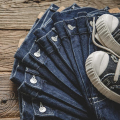 Jeans baggy de mezclilla selvedge de 11.5 oz para hombre MADEN