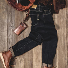 Quần jeans selvedge thêu vàng – denim raw 13oz MADEN