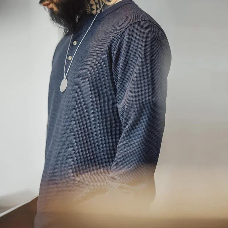 MADEN Slim Fit Waffelstrick Henley Langarmshirt