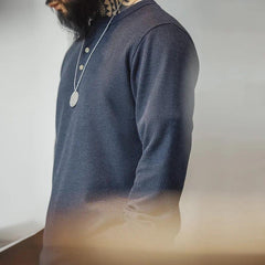 MADEN Slim Fit Waffelstrick Henley Langarmshirt