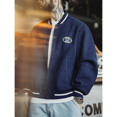 MADEN Herren Marineblaue Strick-Baseballjacke