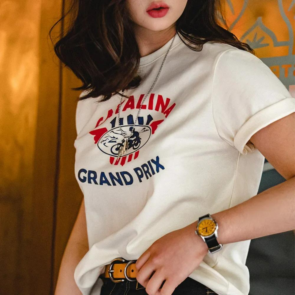마덴 빈티지 레터 프린트 면 티셔츠 고급스러운 반팔 캐주얼 티셔츠 여성용 크리스마스 그래픽 티 스트리트웨어