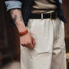 Jeans de mezclilla blanca selvedge de fibra de semilla de algodón para hombre MADEN