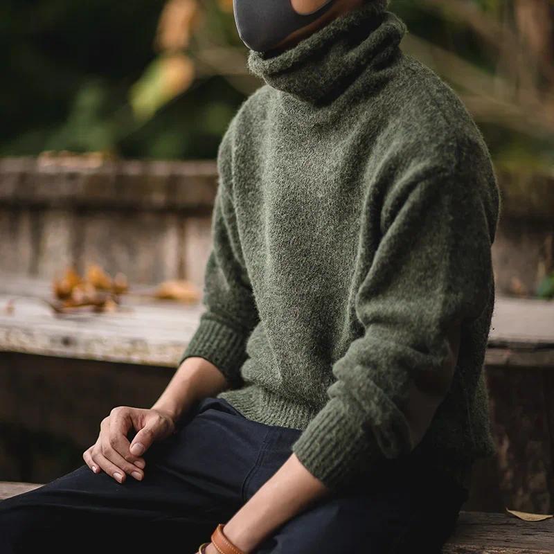 MADEN Mohair Turtleneck Sweater – Vintage Soft Knitted with Elbow Patch