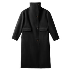 Abrigo de fieltro para mujer MADEN de un solo pecho, abrigo largo tipo gabardina, cuello con solapa, elegante, de calidad, estilo invernal, holgado, retro clásico