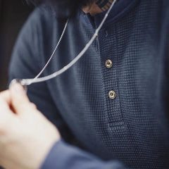 MADEN Slim Fit Waffelstrick Henley Langarmshirt