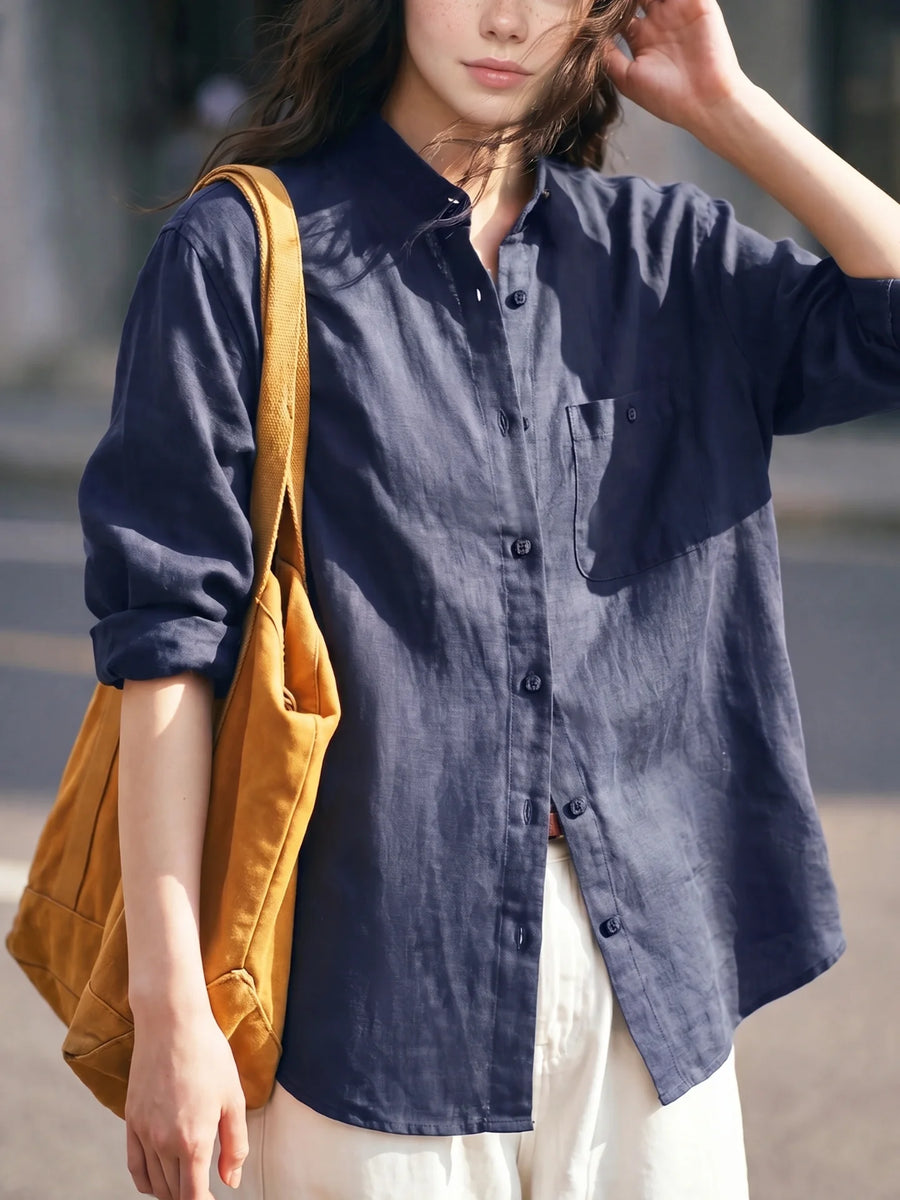 MADEN Women's Cotton Classic Fit Long-Sleeve Button-Down Shirt