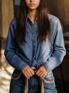 MADEN Women's Vintage Washed Denim Western Shirt thumbnail