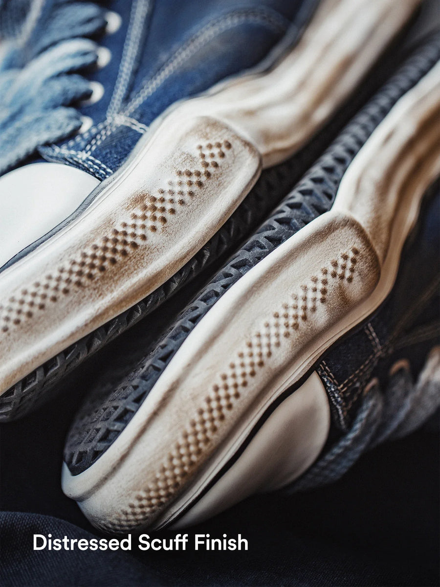 MADEN Men's Vintage Indigo-Dyed Denim Canvas Sneakers