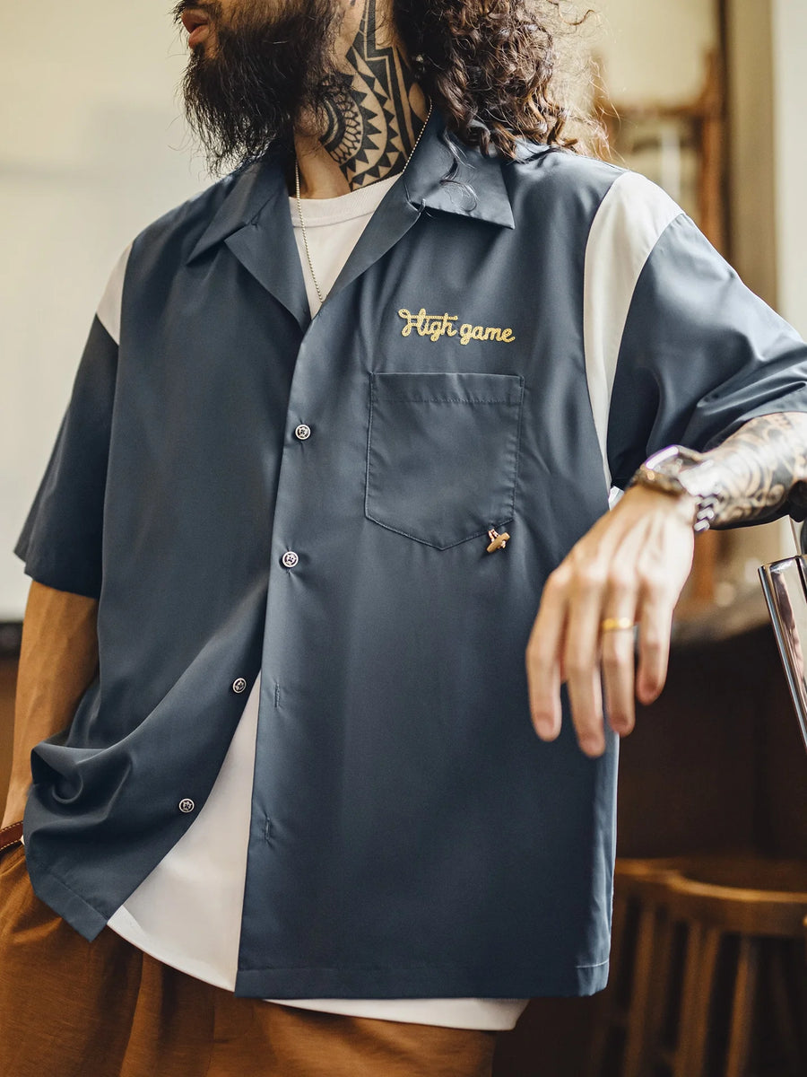 MADEN Vintage Cotton Bowling Short Sleeve Shirt