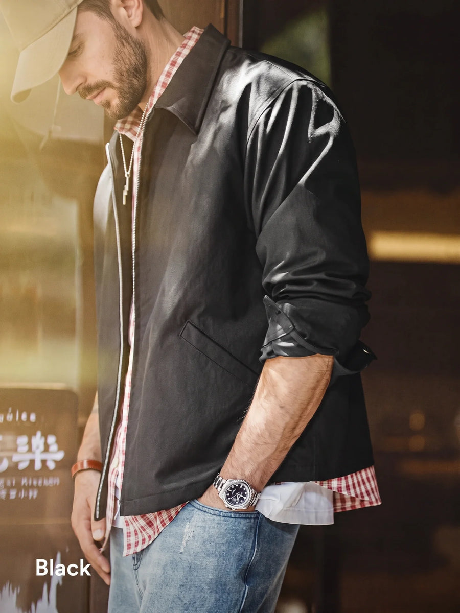 MADEN Men's Plaid-Lined Old-Money Coach Jacket