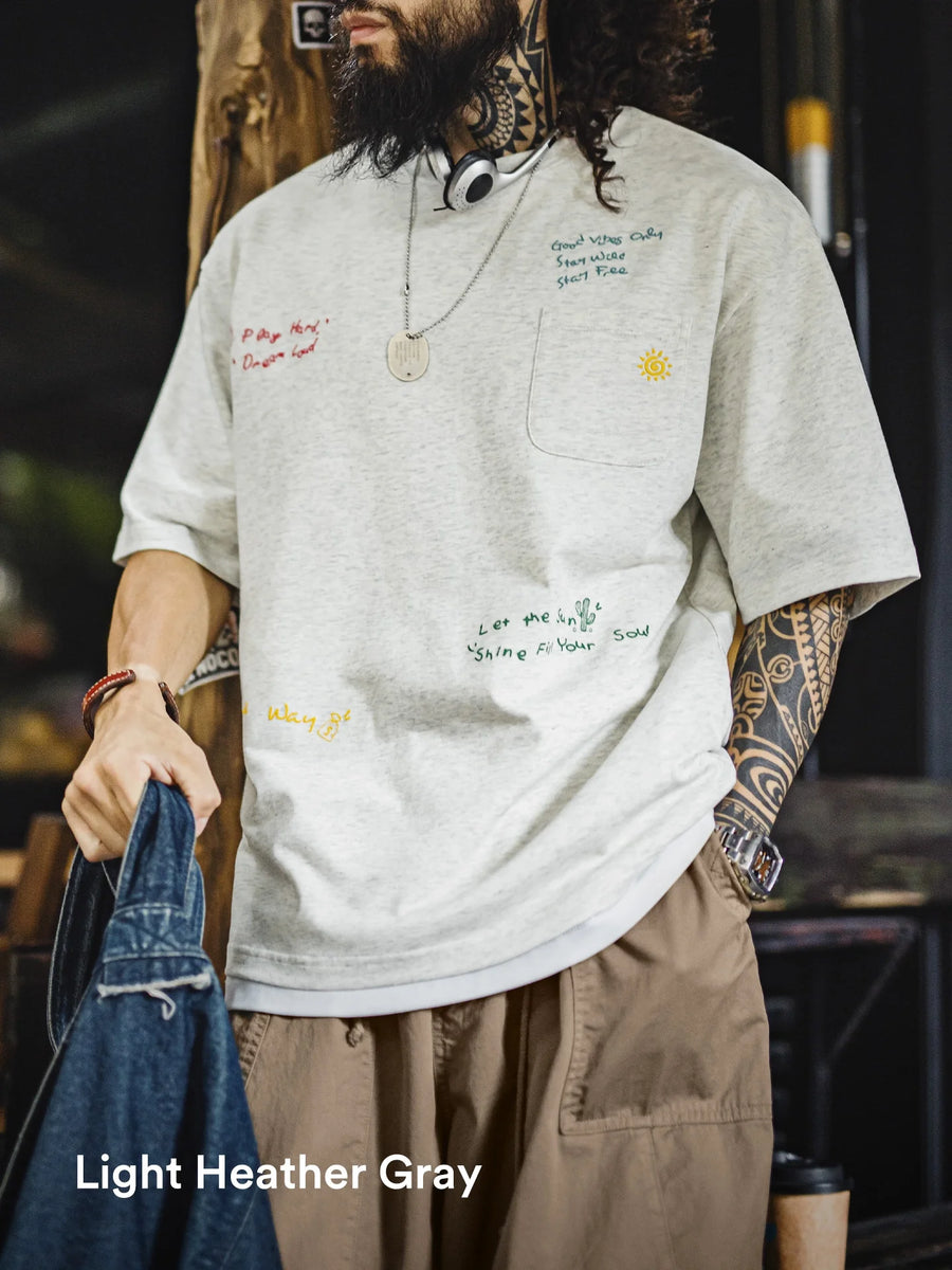 MADEN Solid Color Short Sleeve Crewneck Cotton T-Shirt