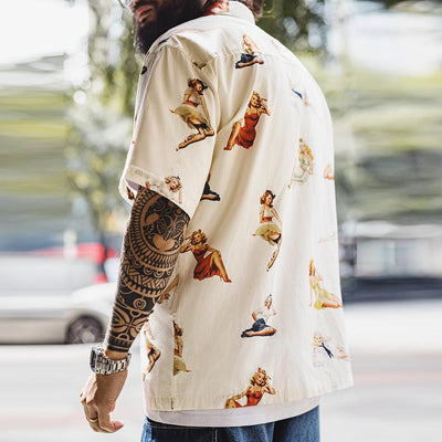 MADEN Vintage All-Over Print Cuban Shirt - Hawaiian Short Sleeve Beach Shirt Jacket Men's Summer