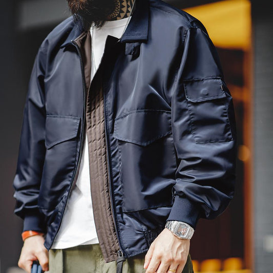 MADEN Vintage Turn-Down Collar Heavyweight Motorcycle Jacket