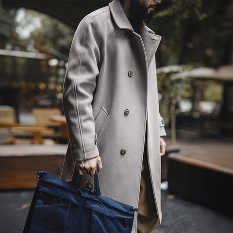 MADEN Men’s Retro Grey Balmacaan Coat – Mid-Length Windproof Fall/Winter Overcoat