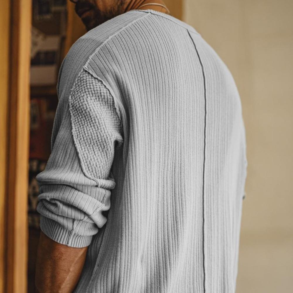 Suéter de punto para hombre MADEN gris casual, suéter de algodón acanalado estilo dinero antiguo, manga larga, ropa de punto cómoda, ajuste holgado, minimalista