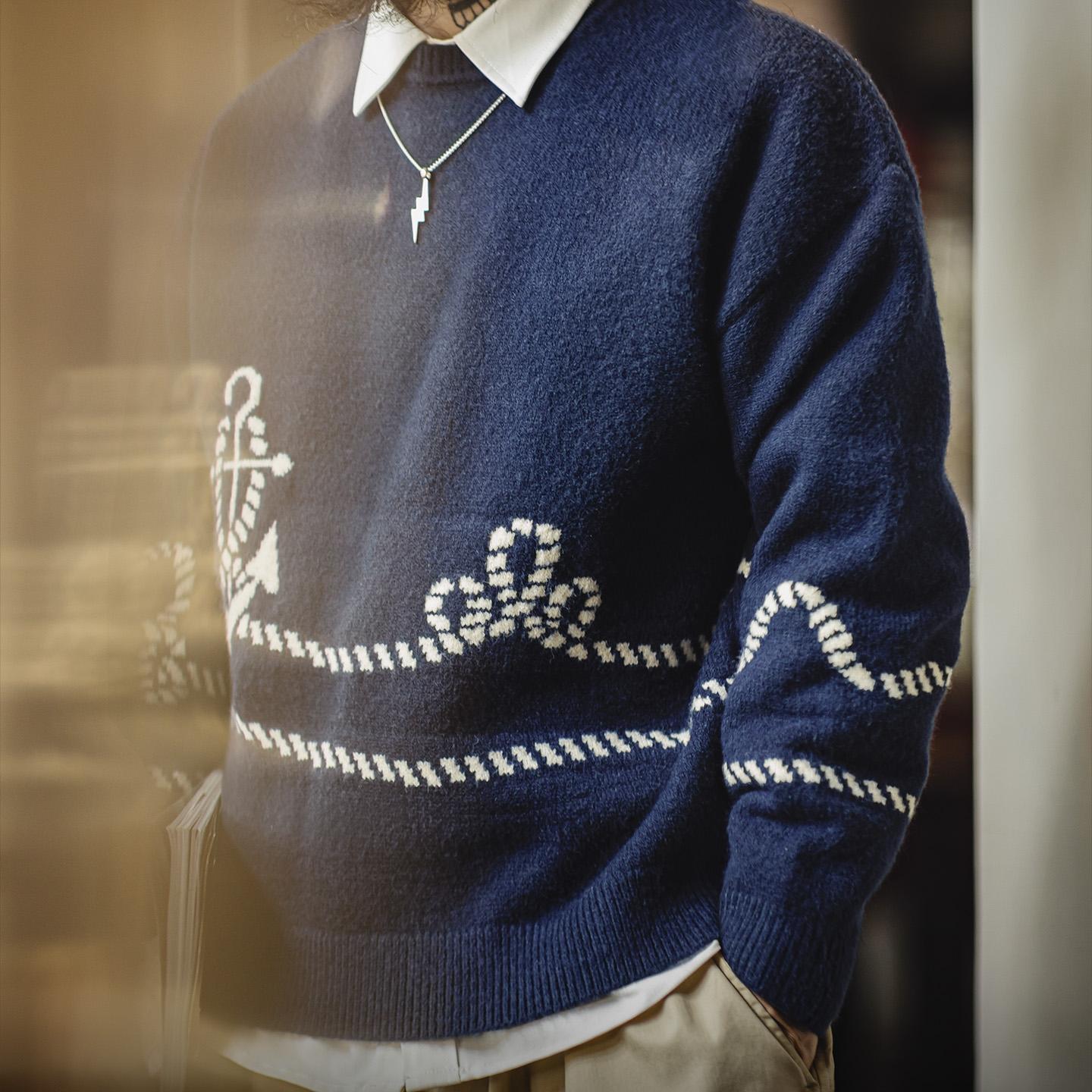 MADEN Herren Marineblauer Strickpullover