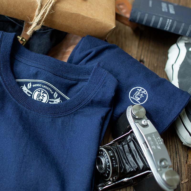 MADEN ヴィンテージ 藍染め 綿の半袖シャツ