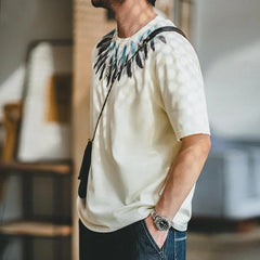 Áo thun cotton nặng tay ngắn họa tiết bộ tộc MADEN