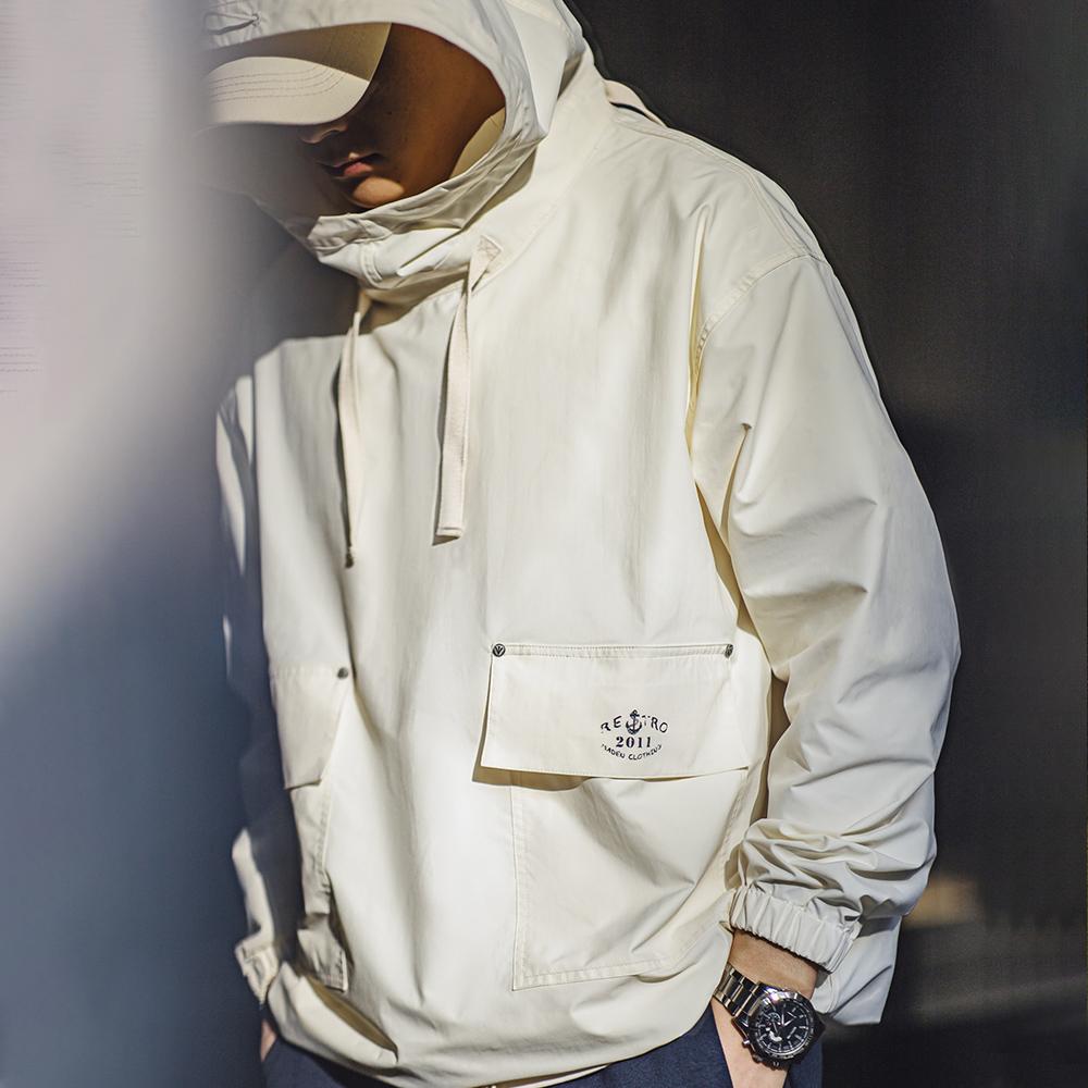 마덴 레트로 스모크 덱 후드티 남성용 야외 방풍 후드 느슨한 풀오버 재킷 대형 주머니 스트리트웨어