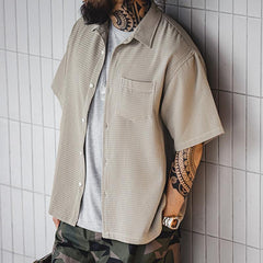 MADEN Men's Heavyweight Waffle Knit Short-Sleeve Button-Down Shirt