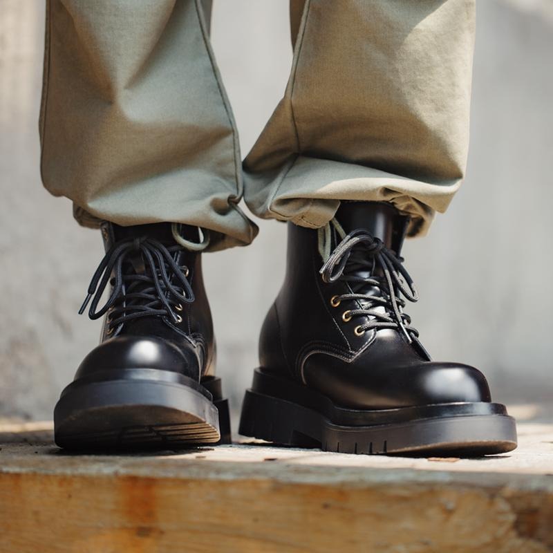 MADEN Vintage Britischer Stil Mid-Top Schnürstiefel