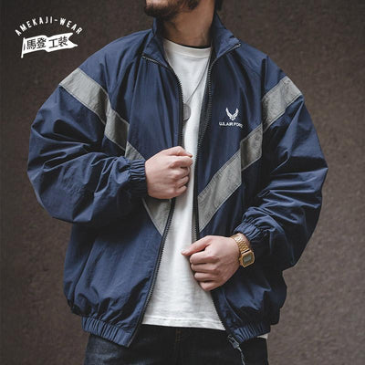 Veste bomber MADEN pour homme, style vintage, coupe-vent, à capuche réfléchissante et séchage rapide, bleue. 