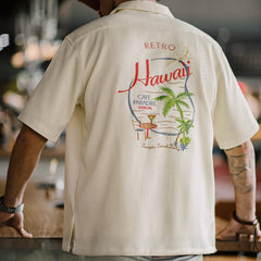 MADEN Retro Hawaiianisches Hemd mit Stickerei und kubanischem Kragen
