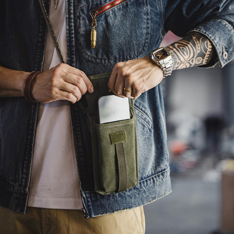 MADEN Mini Crossbody Bag Vintage Army Green Canvas Messenger Handytasche Lässige Pendler-Umhängetasche Outdoor DailyCarry 