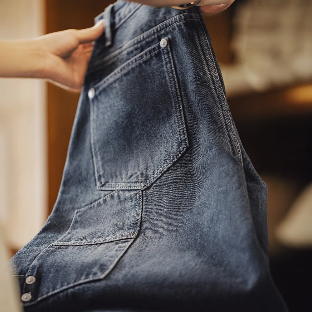 MADEN 15oz Patchwork-Jeans-Cargohose mit weitem Bein