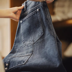 MADEN 15oz Patchwork-Jeans-Cargohose mit weitem Bein
