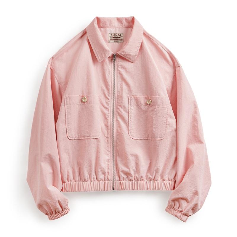 Maden Women's Baseball Collar Jacket - Casual Pink Coat