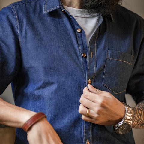 Chemise en denim Maden pour homme, coupe slim décontractée, style rétro 