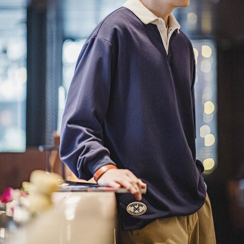 Polo rétro à manches longues en maille MADEN - Style preppy 