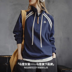 MADEN Sweatshirt mit halbem Reißverschluss und Stehkragen