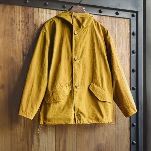 MADEN Women’s Hooded Windbreaker Jacket Yellow Loose Fit Outdoor Casual Coat Single-breasted Lightweight Waterproof jacket