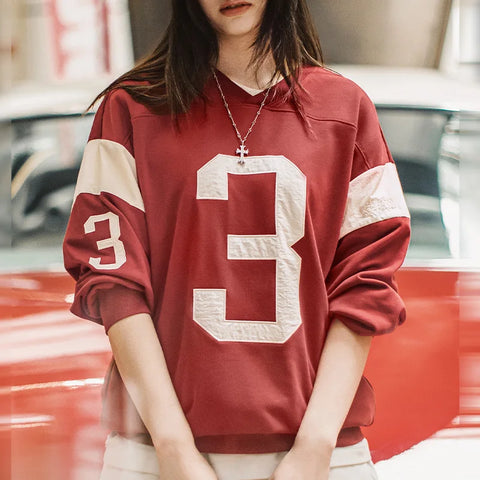 MADEN Damen Vintage Colorblock Baseball Sweatshirt 