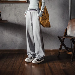 MADEN Damen-Jogginghose mit elastischem Bund, Baumwolle, Preppy-Stil, weites Bein, Kordelzug, lässige Herbsthose 
