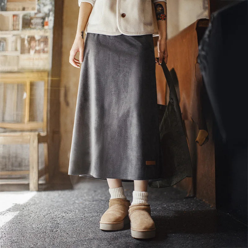 Falda vintage de terciopelo en línea A para mujer MADEN