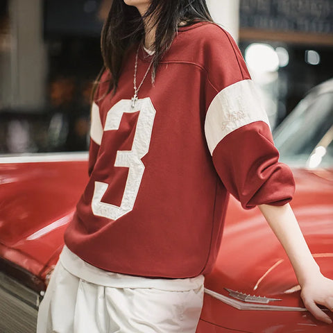 MADEN Damen Vintage Colorblock Baseball Sweatshirt 