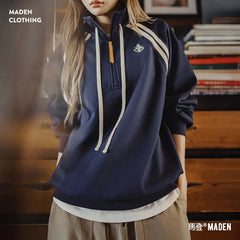 MADEN Sweatshirt mit halbem Reißverschluss und Stehkragen