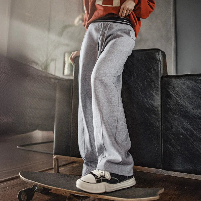 MADEN Damen-Jogginghose mit elastischem Bund, Baumwolle, Preppy-Stil, weites Bein, Kordelzug, lässige Herbsthose 