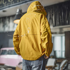 Chaqueta cortavientos con capucha para mujer MADEN Amarilla de corte holgado Abrigo casual para exteriores Ligera Impermeable de un solo pecho