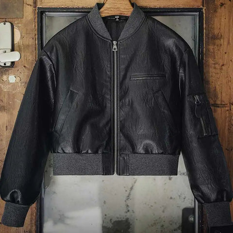 MADEN Women’s Moto Biker Jacket Faux Leather Short Zipper Coat Retro Streetwear Autumn Fashion Female Outerwear