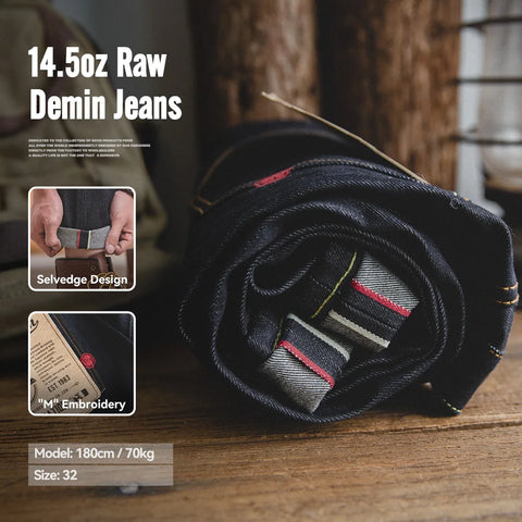 MADEN Men’s 14.5oz Selvedge Raw Denim Jeans – Vintage Straight Fit