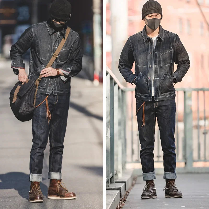 MADEN Herren 14oz Selvedge Raw Denim Jeans mit geradem Bein