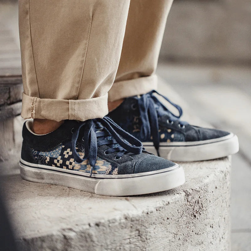 MADEN Retro Patchwork Canvas Low-Top Sneakers