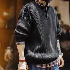 MADEN Retro Schwerer Henley Pullover