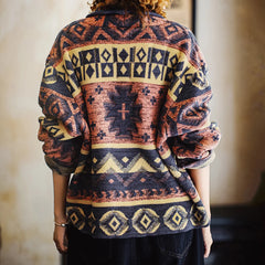 Chaqueta de punto vintage para mujer MADEN estilo Navajo con cierre de palanca, cuello en V, ajuste holgado, prenda de punto con diseño retro para otoño